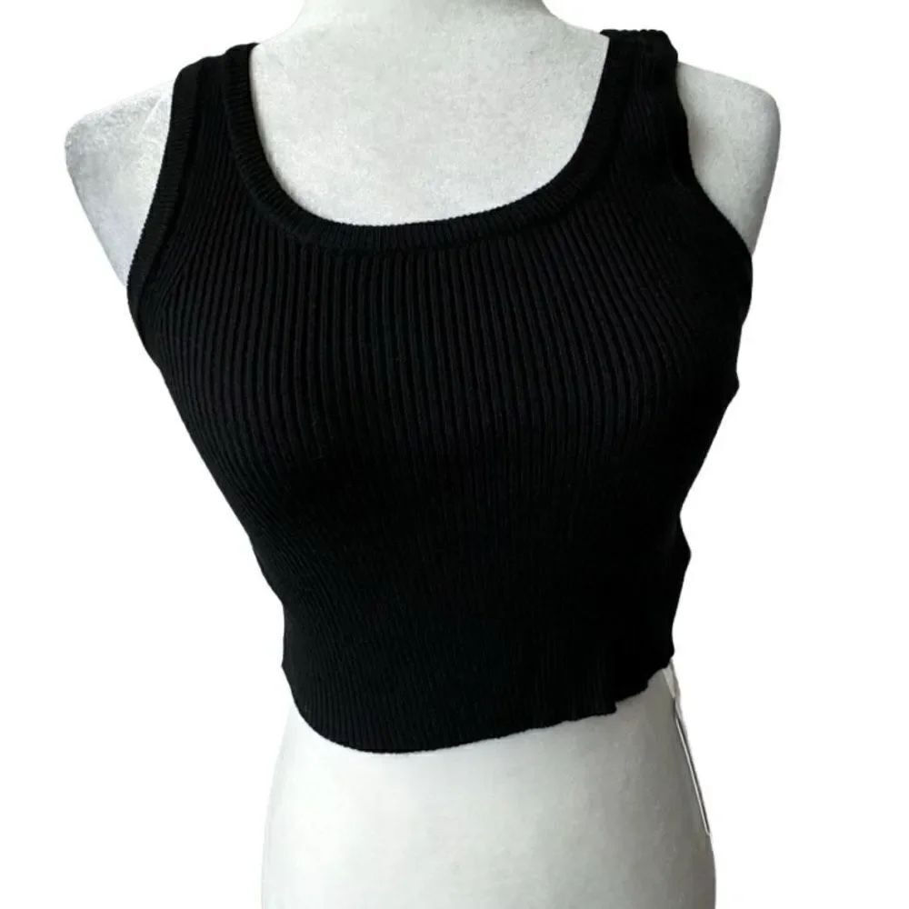 Commense Black Tank Top Cropped Ribbed Knit SZ XS NWT